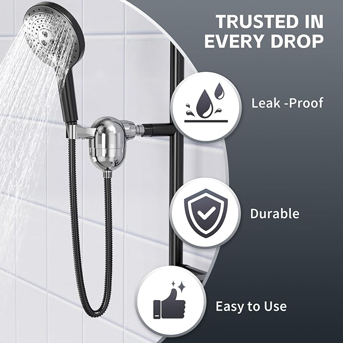 Handheld Shower Filter for Hard Water- 25-Stage Advanced Filtration - Removes 99% Chlorine & Heavy Metals, Soothes Sensitive Skin & Reduces Hair Frizz, Ideal for Bathroom, Apartment