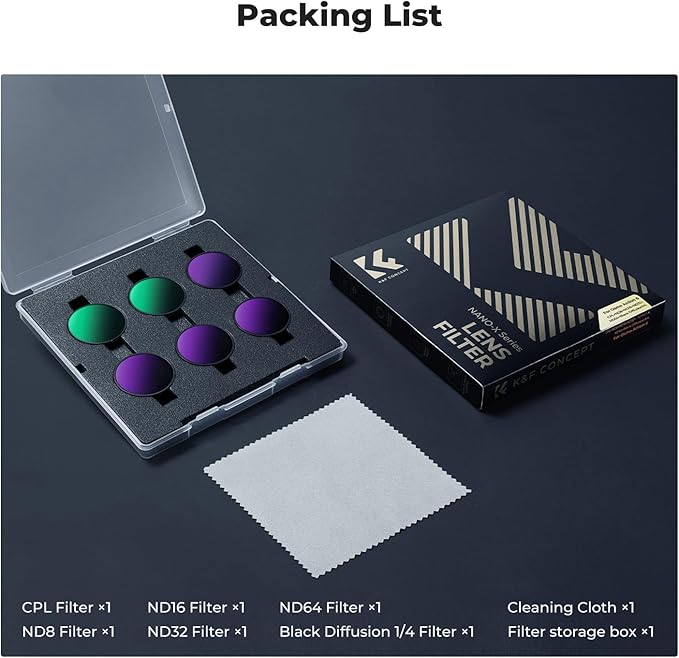 K&F CONCEPT Snap On CPL ND Effect Filter Kit Compatible with DJI Osmo Action 6, 6 Pack CPL ND8 ND16 ND32 ND64 Black Diffusion 1/4 Filters HD Optical Glass/Multi-Coated Action Camera Accessories