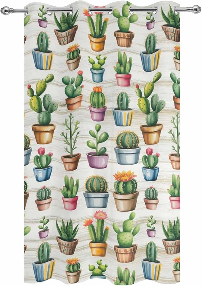 Summer Cactus Outdoor Curtains for Patio Cactus Tropical Plant Wooden Waterproof Outside Curtains with Grommet Top Weatherproof Curtain for Cabana Pergola Gazebo, 1 Panel, 54" W x 108" L