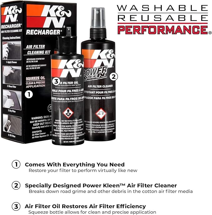 K&N Air Filter Cleaning Kit: Squeeze Bottle Filter Cleaner and Black Oil Kit; Restores Engine Air Filter Performance; Service Kit-99-5050BK