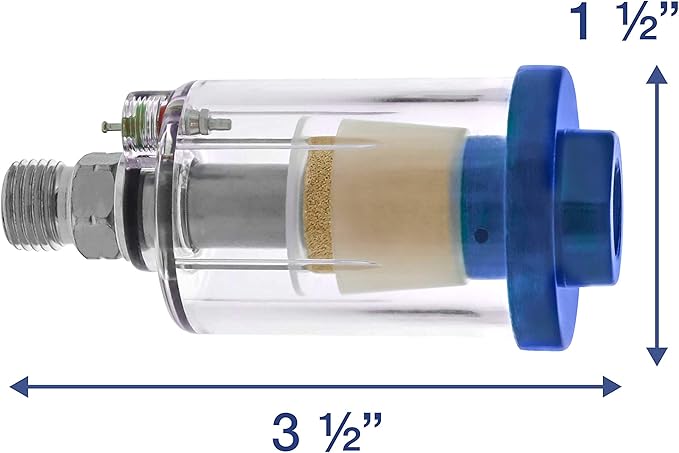TCP Global Mini In-Line Air Filter (2 Pack) - Water & Oil Separator with Drain Valve - Water Trap, Air Dryer, Removes Moisture, Dirt - Use on Compressor Hose, Pneumatic Tools, Paint Spray Guns