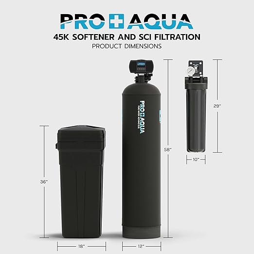 PRO+AQUA PRO-SCI-S45E Whole House Water Filter & Softener Bundle | 45,000 Grain Capacity | Removes Chlorine, Sediment, VOCs, Calcium & Magnesium | Ideal for 3–4 Bathrooms | High-Flow, Heavy-Duty