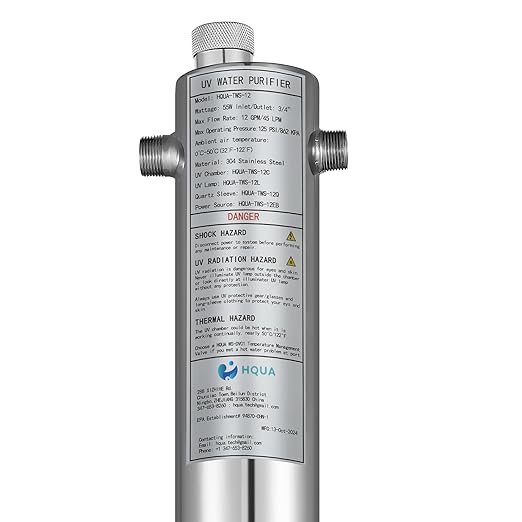 HQUA WF3-03 3-Stage Free-Standing Whole House Water Filtration System, UV Filter Included, Reduces Heavy Metals (Lead, Mercury, Copper, Nickel, Chromium), Chloramine, Sediment, Odor, and VOC’s