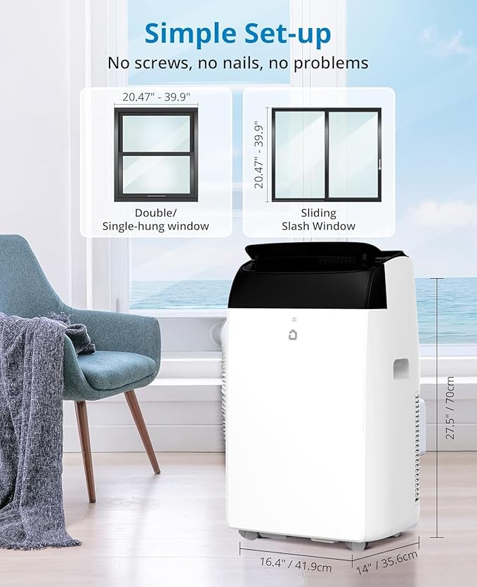GarveeLife 14,000 BTU Portable Air Conditioners - Smart AC Units Cold with Drainage-free 48db Quiet Cooling within 750 sq.ft, Remote Control 24H Timer/Dehumidifier/Fan Modes for Bedroom Room Indoor