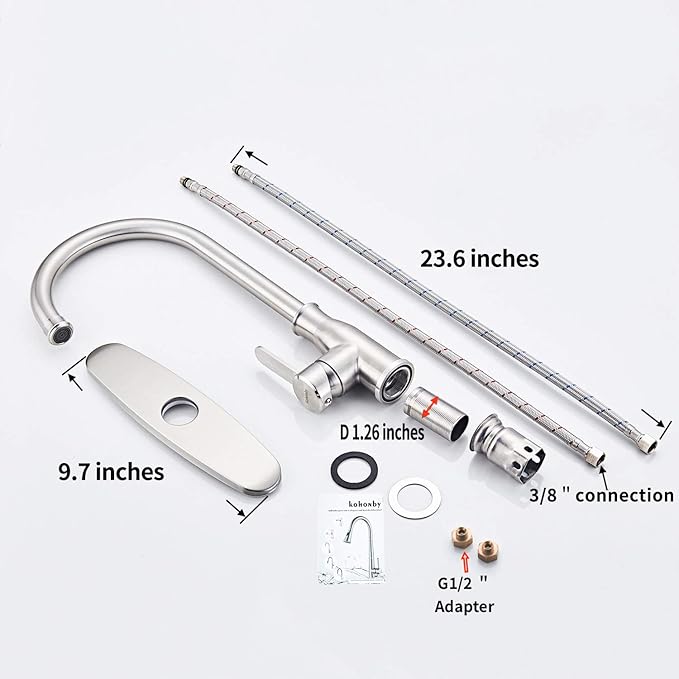 Single Handle Kitchen Faucet Stainless Steel Brushed Nickel,Modern High Arc Kitchen Sink Faucet, Commercial Bar Sink Faucet One Hole with Deck