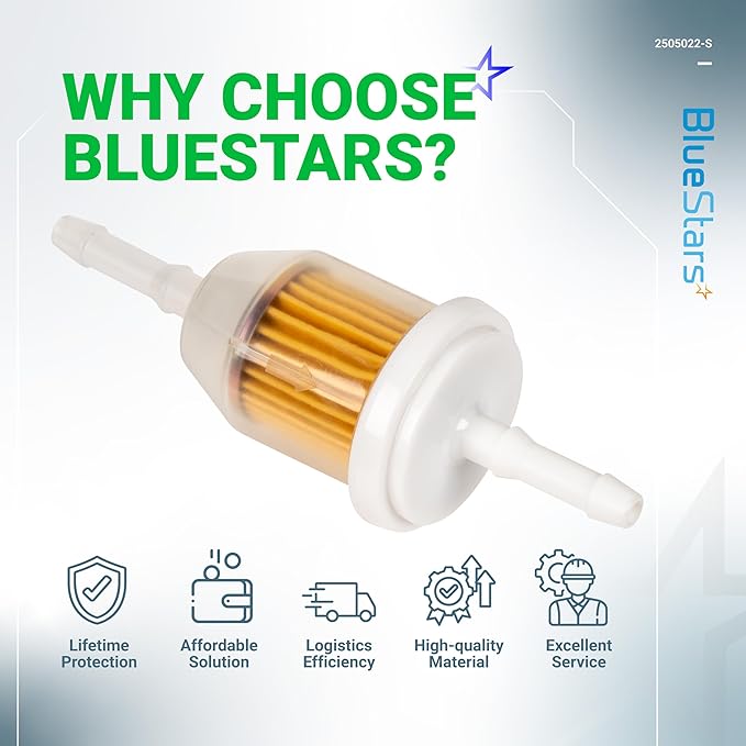BlueStars AM116304 Fuel Filter 25 050 22-S - For 1/4 and 5/16 Fuel Line Kohler 25-050-03-S 25-050-08-S John Deere GY20709 Gravely 21541500 - Replaces 71-5960 120-436 38666 149-2206-01 - Pack of 10