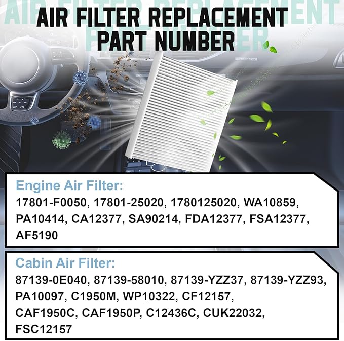 Engine Cabin Air Filter Kit Compatible with 2019-2024 RAV4 (NOT HYBRID), 2018-2024 Camry (NOT HYBRID), 2020-2025 Highlander (NOT HYBRID), Replaces 17801-25020, 87139-58010, Efficient Purification