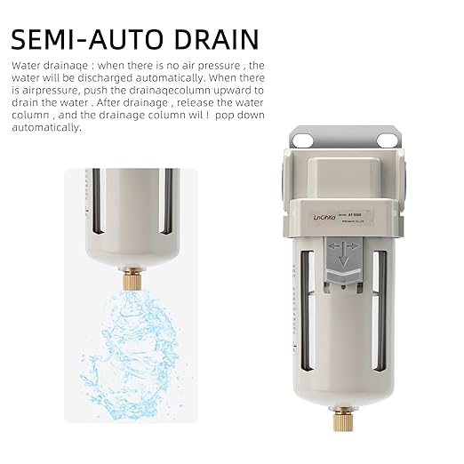 Air Line Filter,3/8" NPT Port for Clean Air System AF3000-03,Air Dryer for Compressor,0-150PSI,5 Micron Brass Element,Semi-Auto Drain, Poly Bowl,Bracket