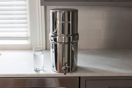 Boroux Compact Gravity-Fed Countertop Stainless Steel Water Filter System | 1.8 Gallons with 2 Authentic Black Foundation Filters