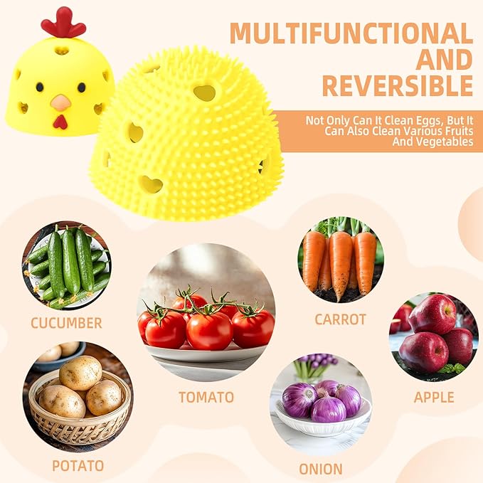 Silicone Egg Brush Cleaner, Egg Washer for Fresh Eggs, Egg Cleaner for Fresh Eggs, Egg Scrubber for Fresh Eggs, Reusable Cleaning Tools for Egg Washer (Yellow)
