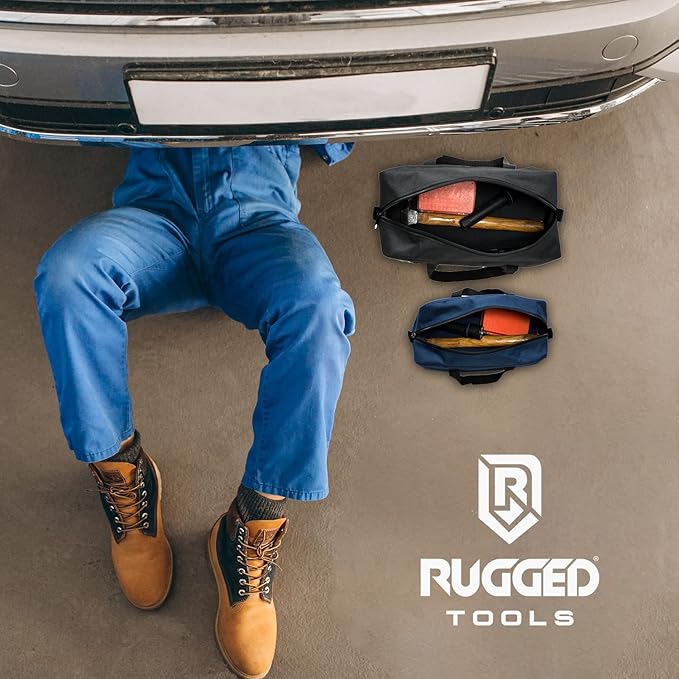 Rugged Tools Tool Bag Combo - Includes 1 Small & 1 Medium Toolbag - Organizer Tote Bags for Electrician, Plumbing, Gardening, HVAC & More