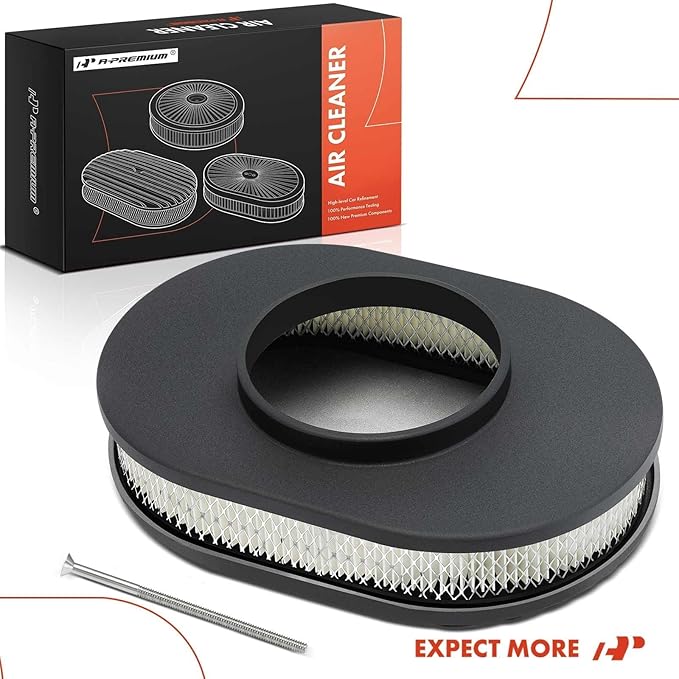 A-Premium Universal 12" Oval Black Air Cleaner Filter Assembly - 8-3/8 "x 2", Oval Black, Full Finned Air Cleaner - Fit For 5-1/8" carburetor neck