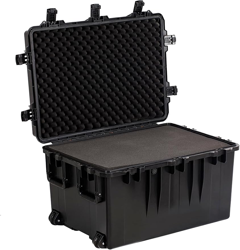 MEIJIA Portable All Weather Waterproof Camera Case,Customizable Fit Foam with Rolling Wheels and Retractable Pull Handle,33.25"X24.4"X19.3"