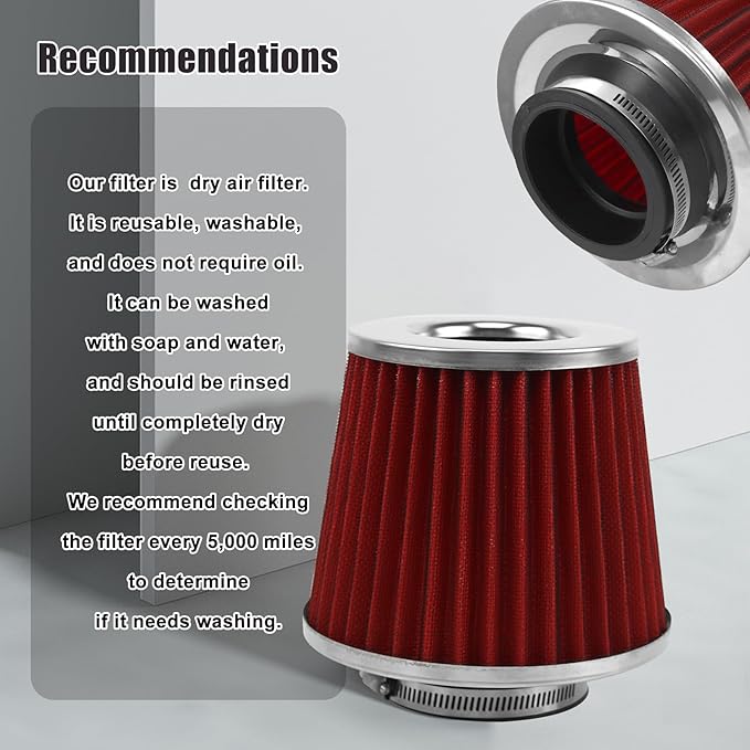 RYANSTAR RACING 70mm 2.75" High Flow Round Tapered Cone Cool Air Filter Cleaner with Top Filter Design Short 154mm Tall