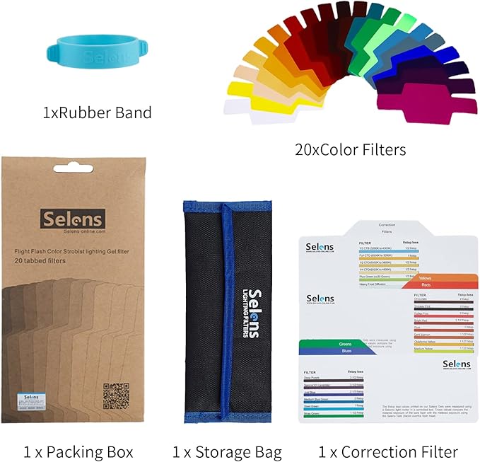 Selens Universal Flash Gels Lighting Filter SE-CG20-20 pcs Combination Kits for Camera Flash Light Strobe Light, Color Correction Filter Color Gels for Speedlight