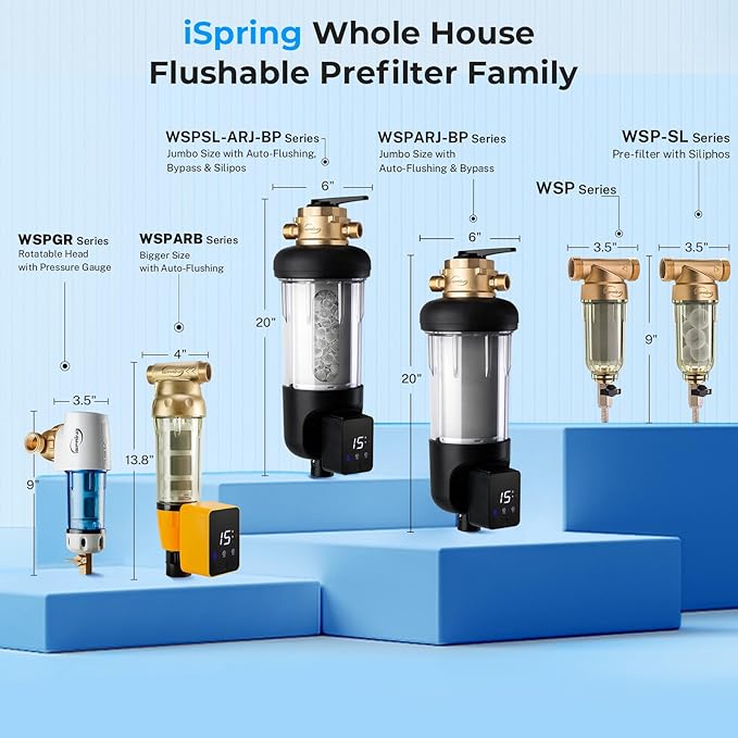 iSpring WSP-500SL Reusable Whole House Spin Down Sediment Water Filter, Siliphos Helps Prevent Scale and Corrosion, 1" MNPT + 3/4" FNPT, 500 Micron