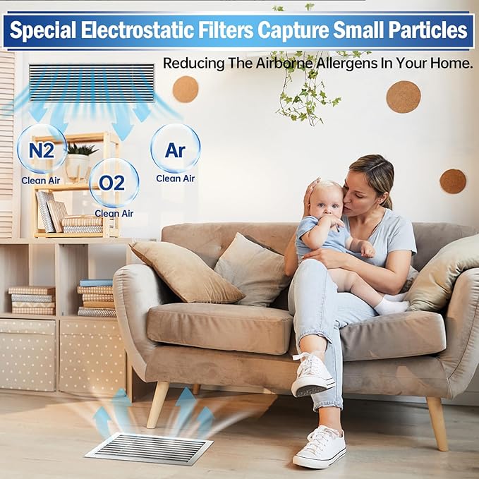 2 Rolls Air Vent Filters, 120" x 12" Cut to Size Air Filter (100+ Filters), MERV 8 Triple Vent Filter Kit for Floor Registers, Grilles, Ceiling, Wall HVAC Furnace Vents, With Adhesive Hook Tape