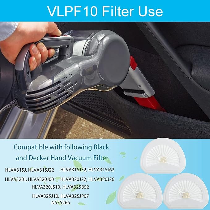 VLPF10 Filter for Black + Decker Dustbuster Cordless Handheld Vacuum HLVA320J26 HLVA325J10 HLVA315J22 Replacement Filter, Compatible HLVA315J HLVA320J HLVA325BP07 Part N575266 N600601,6 Pack