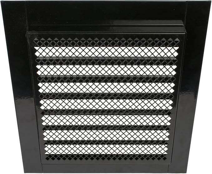 Repa Market 8" x 8" Inch (Inner Dimensions) Galvanized Black Soffit Vent Cover - Louvered Square Gable Vent with Mesh Screen - Intake/Exhaust Ventilation Grill - HVAC Ducting Return Air Vent Cover