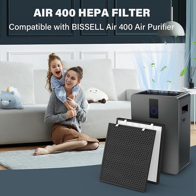 Air400 Filter Replacement for Bissell Air400, 2 True HEPA and 2 Carbon Filter with 8 Pre-Filter, Compared to Part #2521,2520,3365