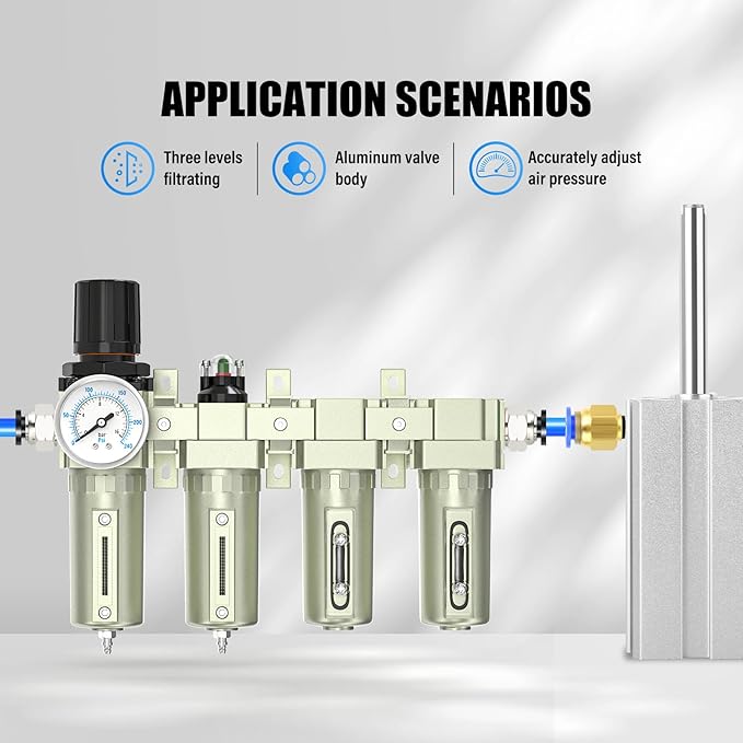 3/4" NPT Heavy Duty Industrial Grade 4 Stage Air Drying System,Coalescing Filter,Particulate Filter,Double Desiccant Dryer and Air Regulator,Manual Drain,For Plasma Cutter and Paint Spray