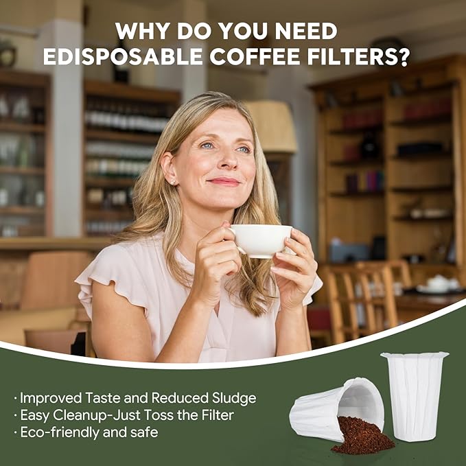 Disposable Paper Coffee Filters K Cup Paper Filters for K-eurig Single Brewer Reusable Cups, K-Cup Coffee Pods, Fit Most K eurig Single Serve Filter Brands Coffee Pods (White 100 Count, Large)