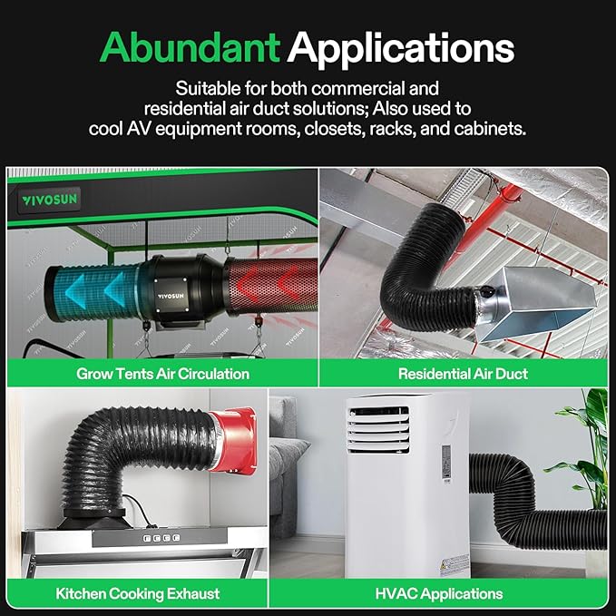 VIVOSUN 4'' Air Carbon Filter Smelliness Control and 4'' 8 Feet Black Non-Insulated Flex Air Aluminum Ducting Dryer Vent Hose for HVAC Ventilation w/Two 4 Inch Stainless Steel Clamps