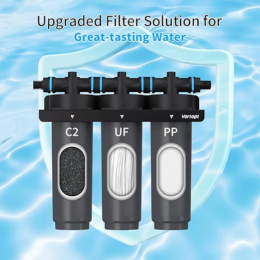 Vortopt Under Sink Water Filter,NSF Certificated Under Sink Water Filtration System,with Flow Rate of 0.53 GPM,F02-C2/UF/PP Filter for Cleaner Tap Water,Black.