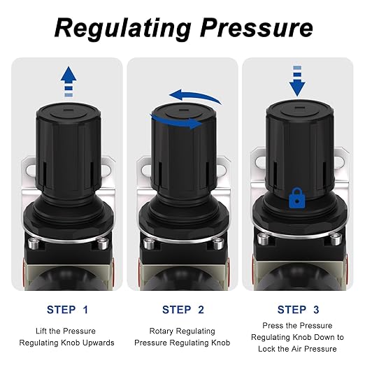 AIRZOE 1/4"NPT Air Filter Regulator Combo Piggyback,5 Micron Brass Element, Manual Drain,Air Pressure Regulator AW2000-02,0-150 psi Gauge