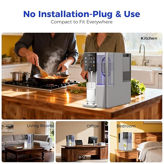 C5 Countertop Reverse Osmosis Water Filter, Hot and Cold RO System-3s Instant Hot, 6 Temp Settings 7-Stage RO Filtration Dispenser, NSF/ANSI372/42/58, Portable Pitcher, 3:1 Pure to Drain