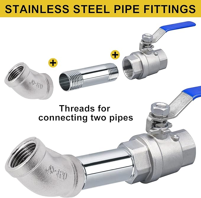 45 Degree Elbow 2PCS, 1/2" NPT Female x 1/2" NPT Female 304 Stainless Steel Pipe Fitting, Connector Coupler Apply to Outdoor/Garden/Industrial