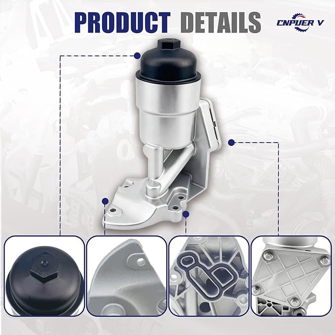 Oil Filter Housing Assembly, Complete Aluminum Plastic Cap Engine Oil Cooler, Compatible with Kia Sedona Cadenza Sorento, Hyundai Santa Fe Azera 2012-2019, OEM:26300-3CAB0 26300-3CAB1 (Plastic Cap)