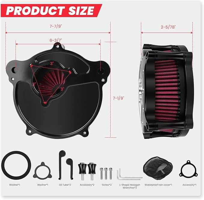 Harley M8 Air Filter, High-Flow Air Filter compatible with Harley Davidson Touring Street Road Glide Road King 2017+, Softail 2018+,Reusable Aluminum Air Intake Filter