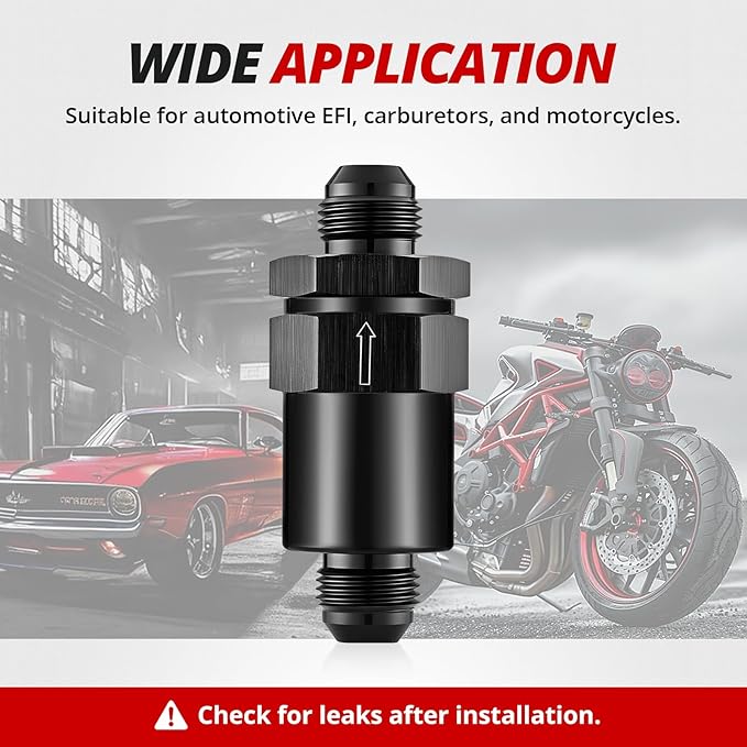 EVIL ENERGY 8AN Billet Inline Fuel Filter 30 Micron Aluminum Black for Car EFI & Carb Fuel Systems, Motorcycle and Boats