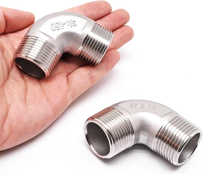 3/4" x 3/4" NPT 90 Degree Elbow 304 Stainless Steel Pipe Fittings Male Threaded Coupler, 2 Pack
