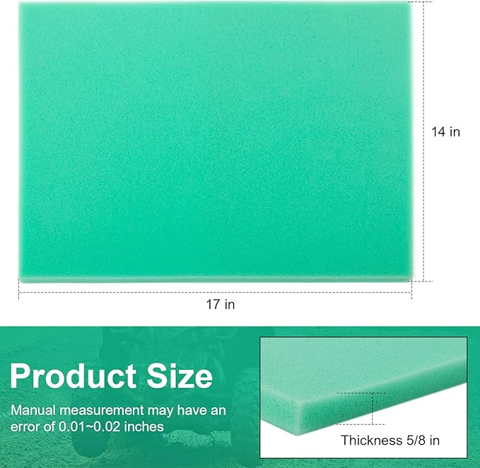 Foam Air Filter Material Replacement for Uni Filter ATV Air Filters- BF-1 BF1 14" X 17" X 5/8" 65-PPI Green Fine Foam Sheet, Air Filter Pads for Motorcycle ATV Scooters Dirt Bike