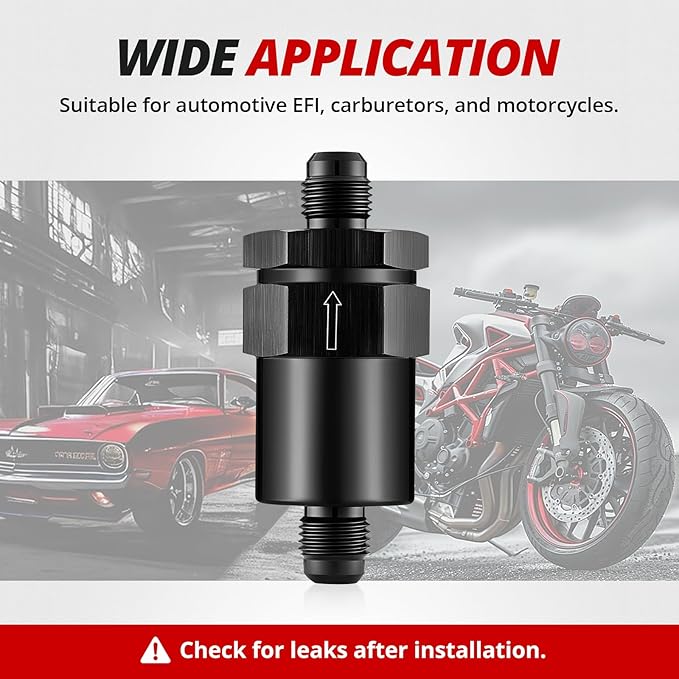 EVIL ENERGY 6AN Billet Inline Fuel Filter 30 Micron Aluminum Black for Car EFI & Carb Fuel Systems, Motorcycle and Boats