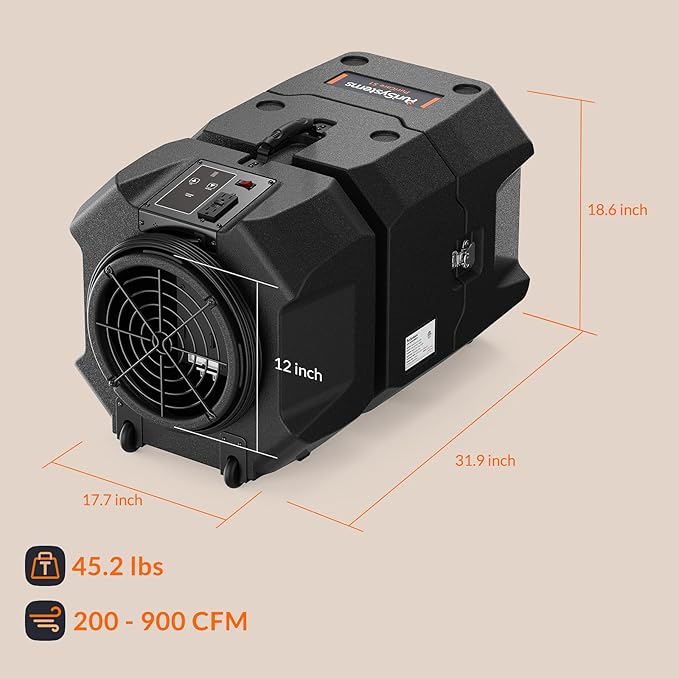 PURISYSTEMS 900 CFM Air Scrubber Commercial, Portable Industrial Air Purifier with HEPA/Activated Carbon Filter, 5-Speed, Stackable, GFCI Outlet, Negative Air Machine