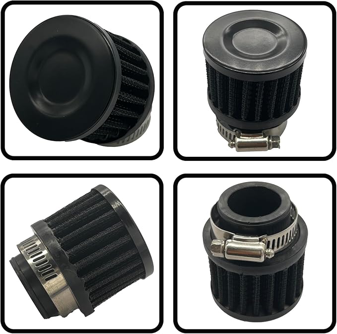 Air Intake Filter - 1" Universal Breather Filter, Automotive Cold Air Filter, Car Valve Cover Oil Breather Turbo Vent Crankcase Cleaner Accessory, Fits Car Motorcycle (Black)