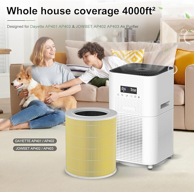 2 Pack AP401 AP402 Filter Replacement, Compatible with Dayette AP401 AP402 and JOWSET AP402 AP403 Air Purifier for Large Room up to 3000FtΒ², H13 True HEPA Filter, Designed for Pet