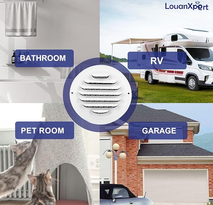 4 Inch Round Air Vent Covers,LouanXpert Stainless Steel Soffit Vent Covers Louvered Grille Cover Vent Flat Ducting Ventilation Air Outlet with Built-in Fine Mesh for House,Garage, RV(100mm - 2PCS)