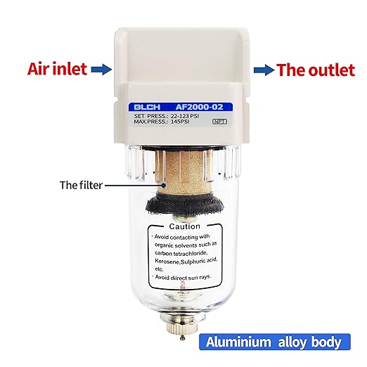 BLCH 1/4" NPT Air Line Dryer - Air Dryer for Compressor,Compressed Air Dryer Air Drying System AF2000-02Z Manual Drain Poly Bowl 0-160 PSI 5μm