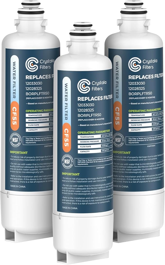 Crystala Filters BORPLFTR50 Replacement for Bosch Ultra Clarity Pro Water Filter, Compatible 12033030,11025825,12028325,BORPLFTR55,WFC100MF,WFS200MF(3 Pack)