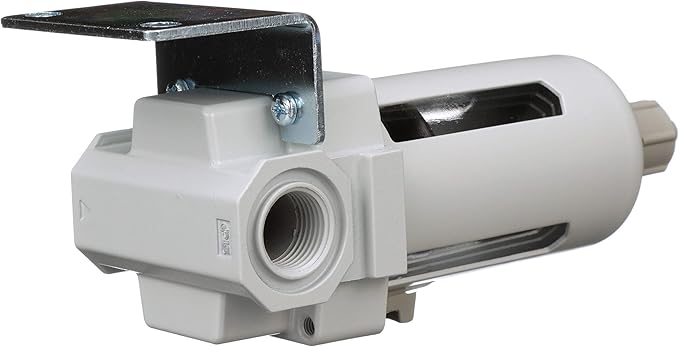 PneumaticPlus SAFD300-N03B Compressed Air Coalescing Filter, 0.01 Micron 3/8" NPT - Poly Bowl, Manual Drain, Bracket