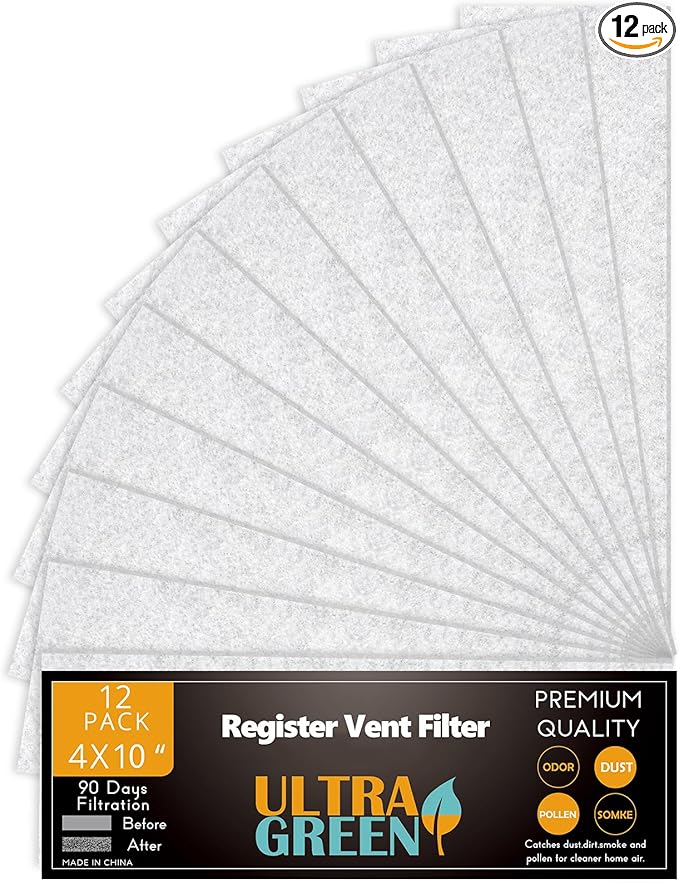 4 x 10 Inch Air Vent Filter for Home Ceiling Thin, ULTRA GREEN Floor Filters Replacement for Register Work in Indoor Home Air Purifier, Air Conditioner 4" x 10" 12-Pack (White)