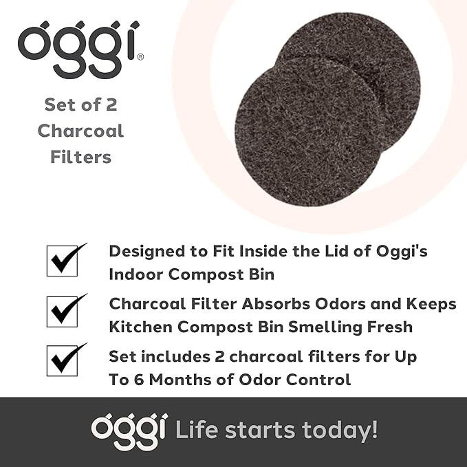 OGGI Set of 2 Charcoal Filters- Replacement Charcoal Filter for Countertop Compost Bin with Lid, Eco Friendly Products