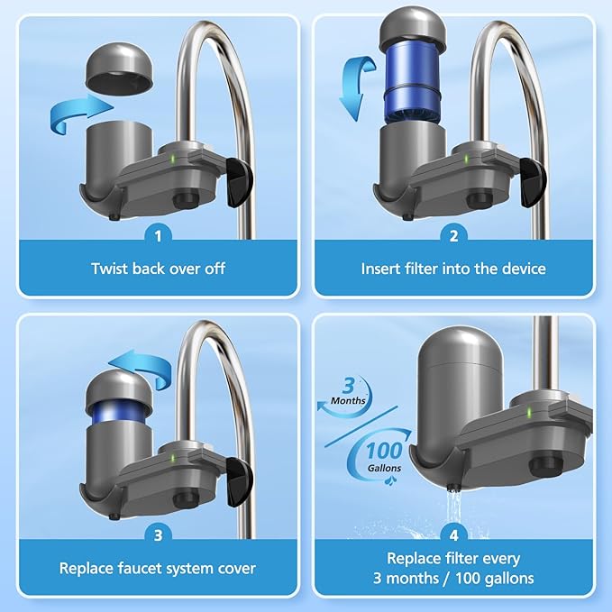 3 Pack RF9999 Faucet Mount Replacement Filter For ALL PUR/PUR PLUS Faucet Filtration Systems, 3-in-1 Powerful & Natural Mineral Filtration, Lead Removal, 9-Month Value, Blue, *NSF Certified