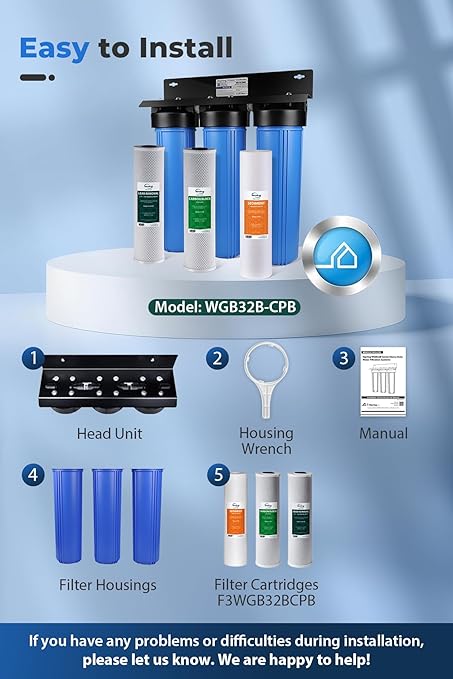 iSpring SGS-Tested Lead Removal Whole House Water Filter System, Reduces Sediments, Chlorine, and up to 99% Lead, Model: WGB32B-CPB, Pack of 1