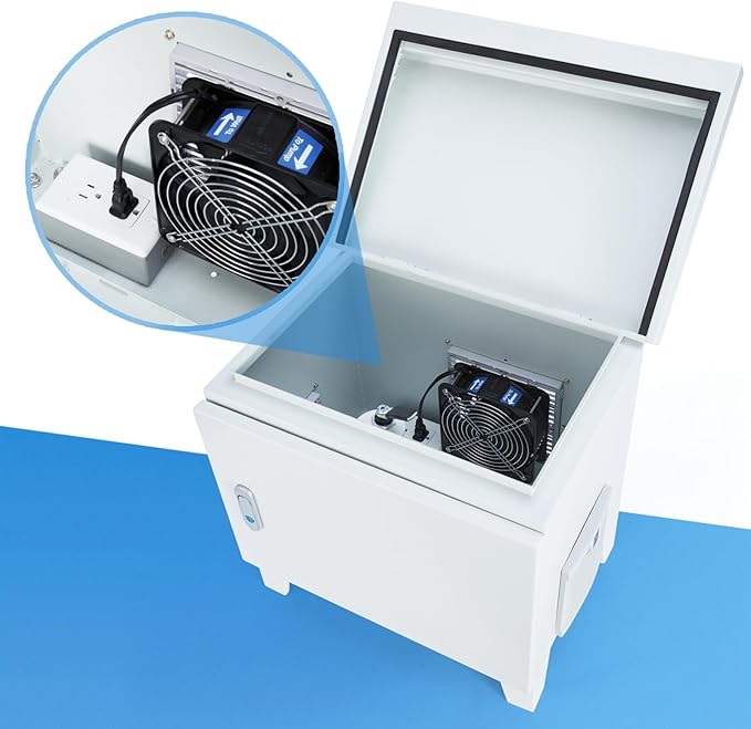 HQUA Weatherproof Outdoor Cabinet, Housing for Pond Aerator, Air Pump 19”W×14”D×18.5”H with 110V Cooling Fan, pre-Wired Outlet and 10’ 3-pin Plug Cord Included (Gray)