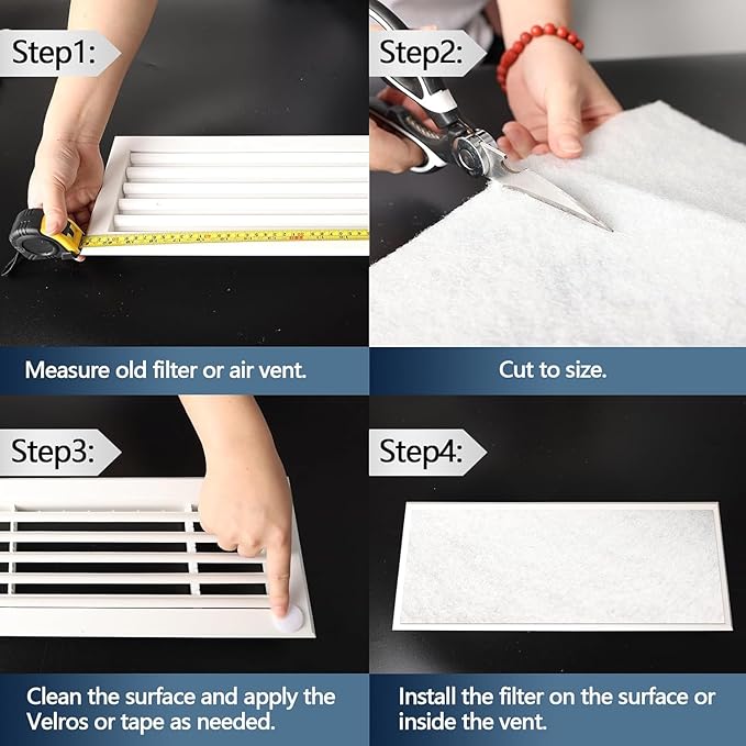 MERV 8 Air Vent Filters,20" x 98" Cut to Fit Air Filter (60+ Filters),Electrostatic Filter Media for Air Vents,Air Conditioner,HVAC,Registers,Grilles,Includes 48 Adhesive Hooks